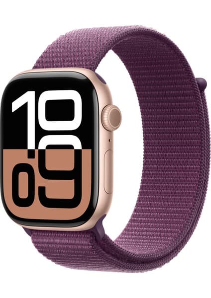 Apple Watch Series 10 GPS + Cellular, 46 mm Roze Altın Rengi Alüminyum Kasa ve Kırmızı Erik Spor Loop