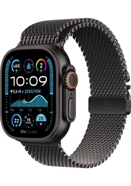 Apple Watch Ultra 2 GPS + Cellular 49mm Siyah Titanyum Kasa ve Siyah Titanyum Milanese Loop - Küçük Boy