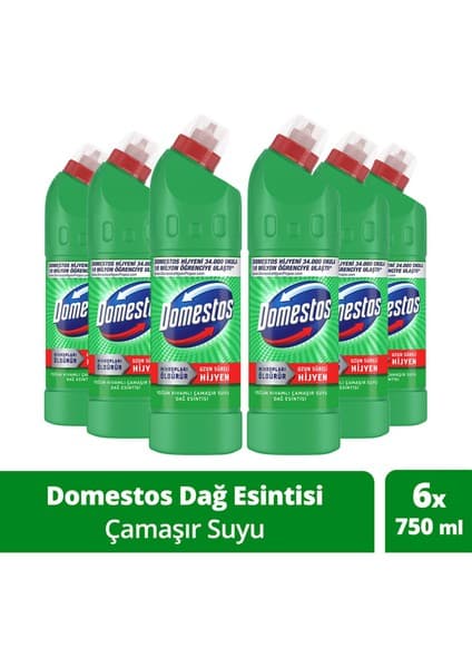Domestos Yoğun Kıvamlı Çamaşır Suyu Maksimum Hijyen Dağ Esintisi 750 mlX6