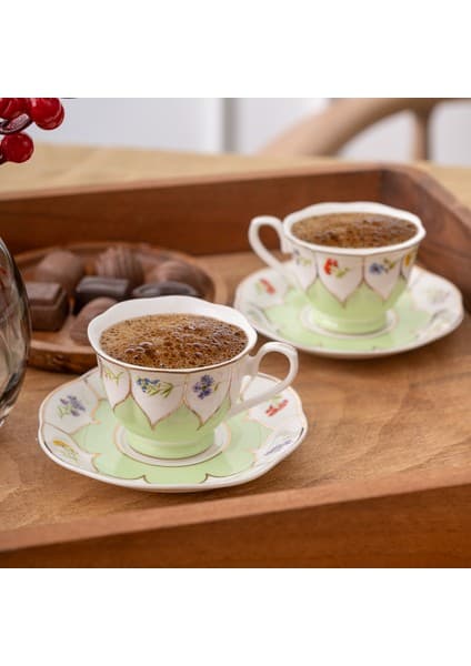 Emsan Kır Çiçekleri 2 Kişilik Kahve Fincan Takımı Yeşil 80 ml
