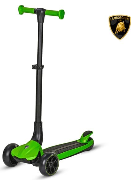 Lamborghini Lisanslı L3 Kolay Katlanabilir Işıklı Orta Gövde ve Işıklı Tekerlekli Çocuk Scooter Yeşil