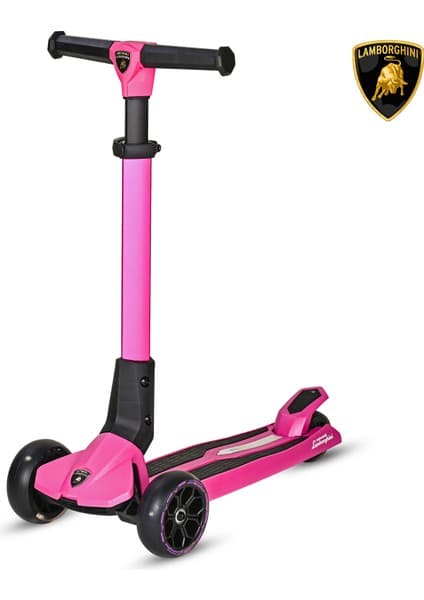 Lamborghini Lisanslı L1 Luxury Katlanabilir 3 Tekerlekli Işıklı Çocuk Scooter Pembe