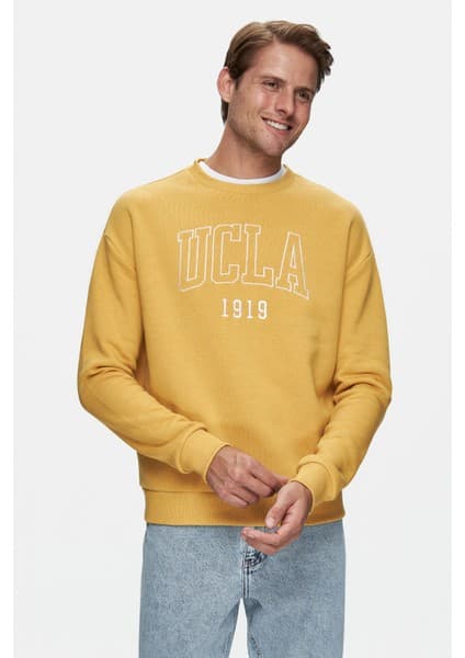 Ucla SANDHILL Sarı Bisiklet Yaka Pamuklu Nakışlı Loose Fit Erkek Sweatshirt