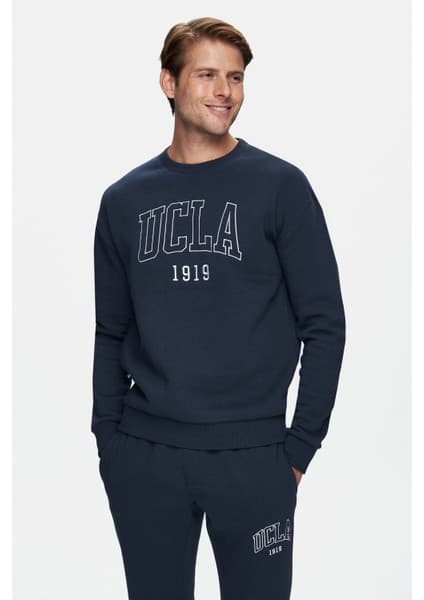 Ucla SANDHILL Lacivert Bisiklet Yaka Pamuklu Nakışlı Loose Fit Erkek Sweatshirt