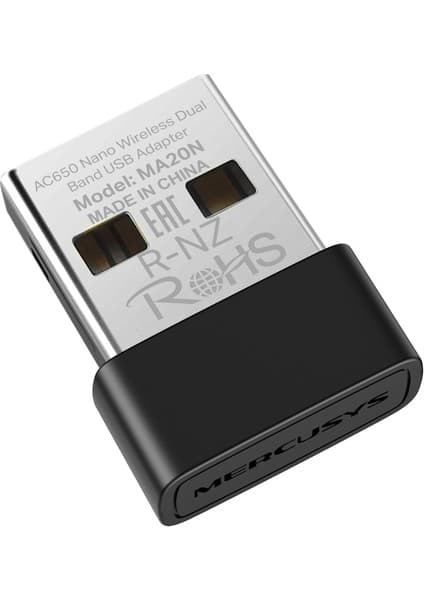 Mercusys MA20N | AC650 Mbps Dual-Band Wi‑Fi 5 Nano USB Adaptör | Kompakt & Tak‑Çalıştır | WPA3 | Windows 10/11