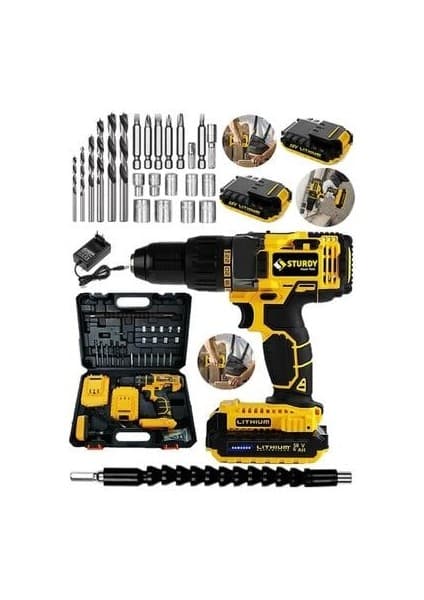 Sturdy 92Vf 10AAH Rotary Seri Metal Şanzuman Şarjlı Çift Akülü Matkap 27 Parça Uç Setli