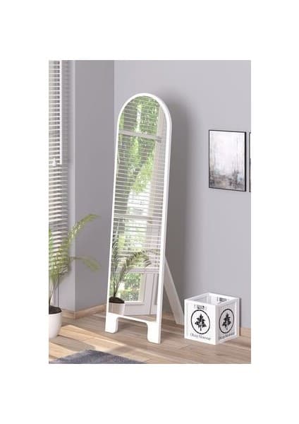 Olcay Aksesuar Beyaz 150X43 cm Ayaklı Tek Kubbeli Salon Antre Çocuk Odası Banyo Wc Yatak Odası Boy Aynası