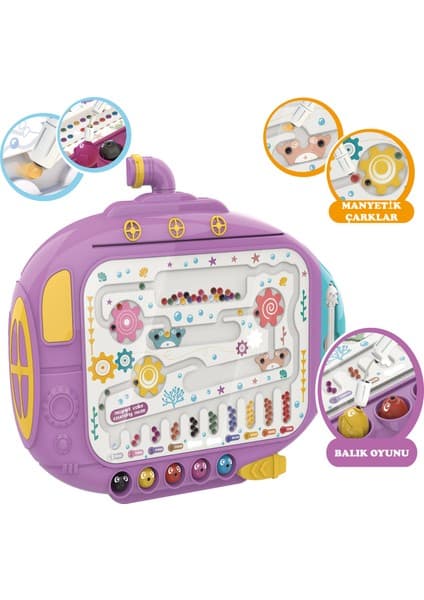 Learning Fun Submarine Manyetik Maze Labirent ve Balık Tutma Eğitici Oyuncak Sayılar ve Labirent Mor