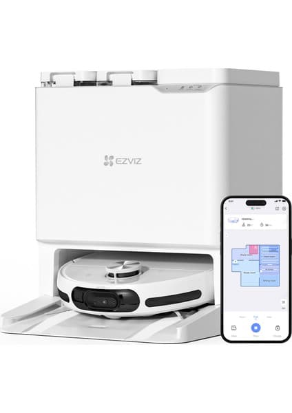 Ezviz RS20 Pro Robot Süpürge, 5L Temiz / 4.2L Kirli Su, 5L Toz Tankı, Sıcak Su ile Paspas Yıkama, Sıcak Hava ile Paspas Kurutma, Otomatik Boşaltma, Yapay Zeka Engellerden Kaçınma, Halı Algılama