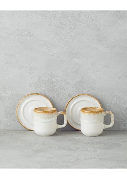 English Home Alicent Seramik 4 Parça 2 Kişilik Double Kahve Fincan Takımı 150 ml Kulplu Krem