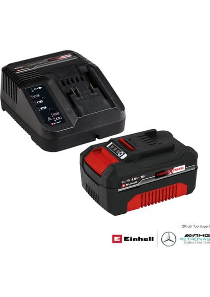 Einhell Orijinal Einhell Akü ve Şarj Cihazı Başlangıç Kiti Power X-Change (Akü, Li-Ion, 18 V, 4.0 Ah Akü ve Hızlı Şarj Cihazı, Tüm Power X-Change cihazları ile uyumlu) - 4512042