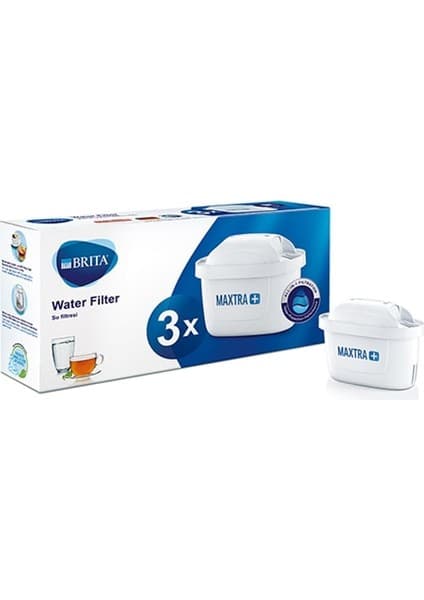 BRITA MAXTRA Plus Su Arıtma Filtresi - 150 Litre Kapasite, Beyaz, Hindistan Cevizi Aktif Karbon, 3'lü Paket