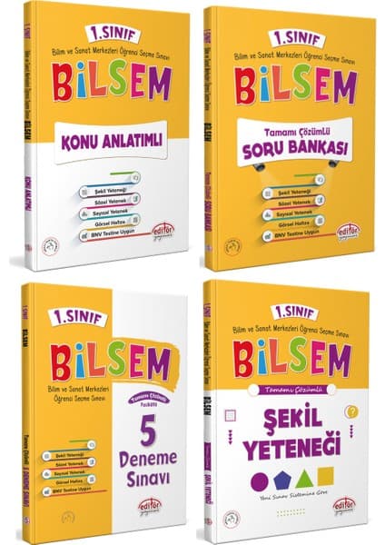 Editör Yayınları Editör Yayınevi 1. Sınıf Bilsem Sınavı Hazırlık Seti 4 Kitap Tamamı Çözümlü Eğitim Paketi