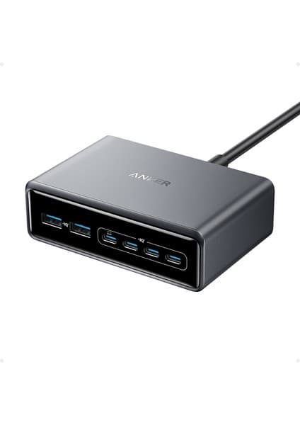 Anker Prime 200W USB-C Şarj Cihazı, 6 Bağlantı Noktalı GaN Şarj İstasyonu, Gümüş - A2683