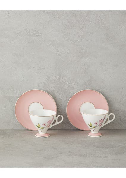 English Home Valentina New Bone China 4 Parça 2 Kişilik Kahve Fincan Takımı 80 ml Pembe