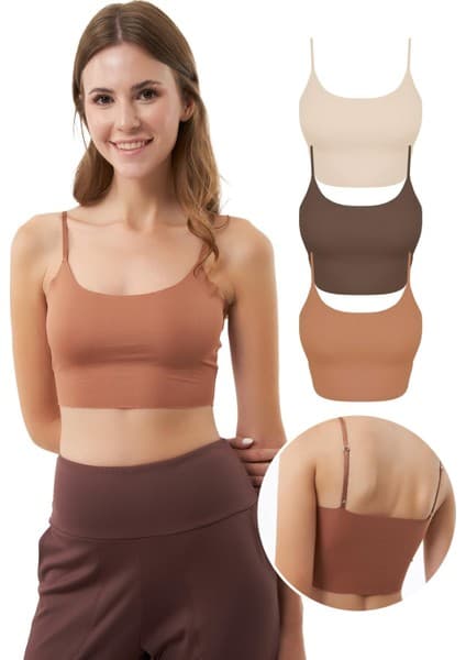 Cottonhill Ayarlanabilir Ince Askılı Lazer Kesim Crop Büstiyer 3'lü Paket-7