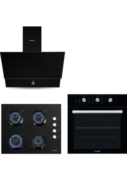 Kumtel Kristal Siyah Cam Ankastre Set (DA6-830 Davlumbaz + KO-40 TAHDF Ocak + B66 - SF2 Fırın)