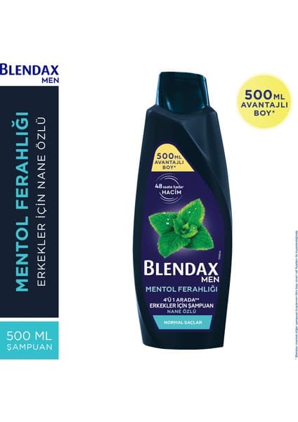 Blendax Erkekler İçin Mentol Ferahlığı Nane Özlü Şampuan 500 ml Normal Saçlar İçin