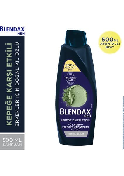 Blendax Erkekler İçin Kepeğe Karşı Etkili Kil Özlü Şampuan 500 ml Kepekli Saçlar İçin