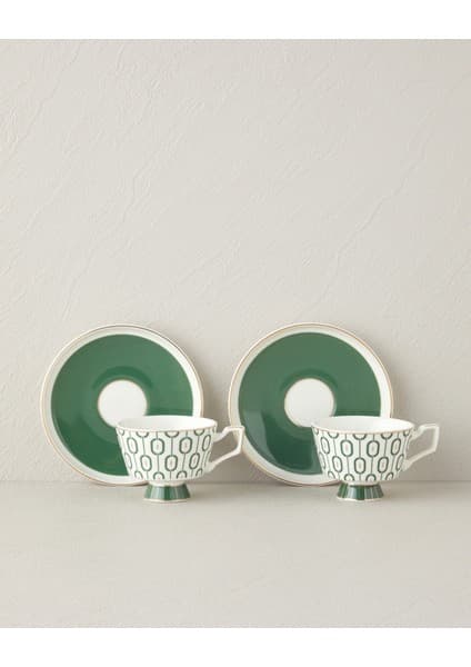 English Home Octavia New Bone China 4 Parça 2 Kişilik Kahve Fincan Takımı 90 ml Koyu Yeşil
