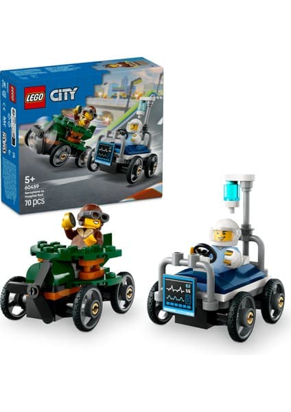 LEGO ® City Uçak, Hastane Yatağına Karşı Yarış Arabası Paketi 60459 - 5 Yaş & Üzeri Çocuklar için Oyuncak Yapım Seti (70 P)