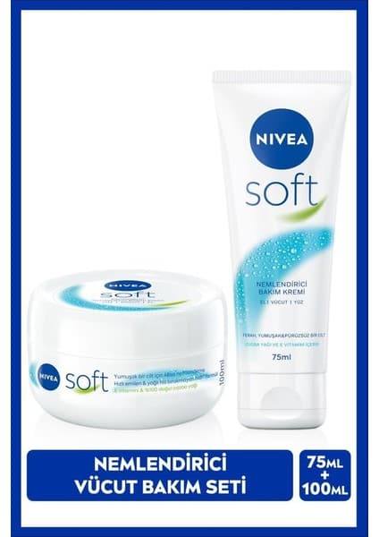 Nivea Soft Nemlendirici Bakım Kremi 100ml ve Soft Krem 75ml, El Yüz Vücut, E Vitamini, Yumuşak Cilt,Jojoba