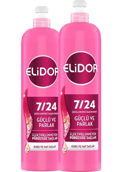 Elidor 7/24 Şekillendirici Saç Bakım Kremi Güçlü ve Parlak Kuru ve Mat Saçlar 240 ml X2