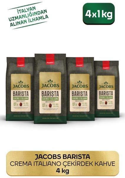 Jacobs Barista Editions 1 kg x 4 Paket Crema Italiano Çekirdek Kahve Yoğun Aroma