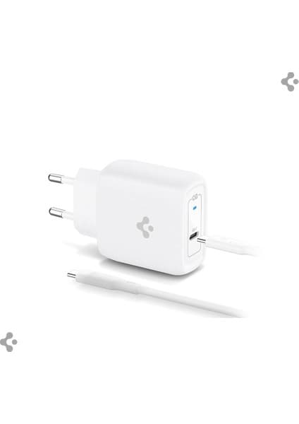 Spigen 45W USB-C Hızlı Şarj Aleti + Örgü Kablo PPS 2.0 Super Hızlı Şarj GaN Pro Isı Düşürücü Güç Adaptörü Akım Koruma iPhone & Android & iPad & MacBook Type-C Beyaz - ACH02589