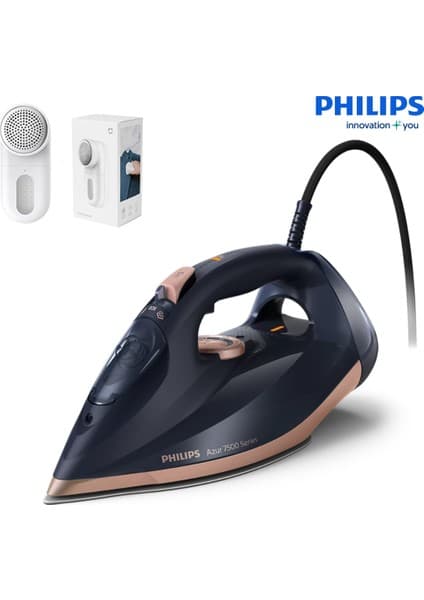 Philips 7500 Serisi Azur Buharlı Ütü 3200W, 55G/DK Sürekli Buhar, 260G Şok Buhar, DST7510+TÜY&HAV Toplayıcı-Hediyeli