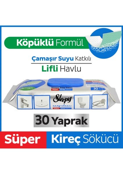 Sleepy Easy Clean Süper Kireç Sökücü Yüzey Temizlik Havlusu&Mendili 30 Yaprak