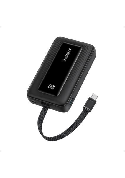 Anker Zolo Powerbank (10K, 30W, Dahili USB-C Kablo) - Siyah - A1688 (Anker Türkiye Garantili)