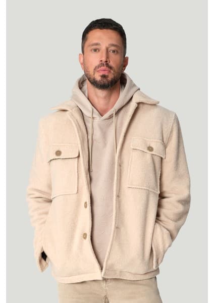 AVVA Erkek Bej Kapüşonlu Baskılı Elastan Regular Fit Sweatshirt A42Y1332
