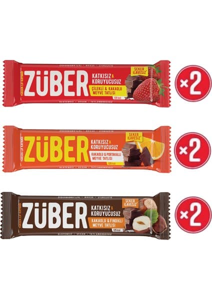 Züber Meyve Bar Tadım Paketi 40g x 6 Adet (Çilekli, Portakallı, Fındıklı)