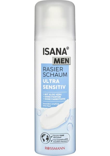 Isana Men Tıraş Köpüğü 300 ml Aloe Vera Kokusuz Hassas Ciltler için Ultra Sensitiv Tahriş Önleyici