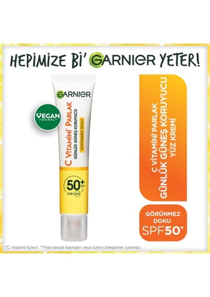 Garnier C Vitamini Parlak Günlük Güneş Koruyucu Fluid Yüz Kremi Görünmez Doku SPF50+ 40ML