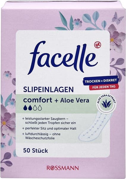 Facelle Günlük Ped 50'li Aloe Vera Düşük Alerjenli Nefes Alan Yüzey ile Yüksek Emme Kapasitesi