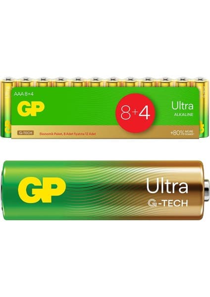 GP G-Tech LR03 AAA Boy Ultra Alkalin İnce Kalem Pil 12'li Paket GP24AU-VS12
