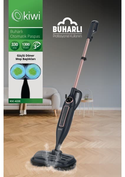 Kiwi KSC-4220 Çok Fonksiyonlu Ayarlanabilir Seviyeli 10 Aparatlı Dikey Buharlı Mop - Buharlı Temizleyici