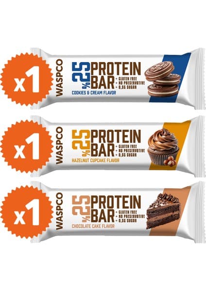 WaspCo Bitter Çikolata Kaplı Protein Bar 36g X 3 Adet (3 ÇEŞİT)