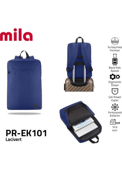 Classone PR-EK101 15.6" Mila Laptop Sırt Çantası,Lenovo,Hp,Asus,Monster,Macbook,Mac Air Uyumlu- Lacivert