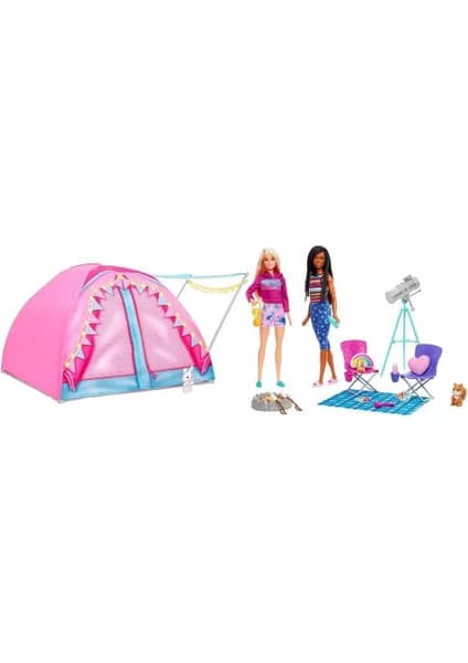 Barbie It Takes Two Kamp Oyun Seti, Çadır, 2 Barbie Bebek, Hayvanlar ve Teleskop Gibi 20'Den Fazla Aksesuarıyla, 3 Yaş ve Üzeri Hgc18