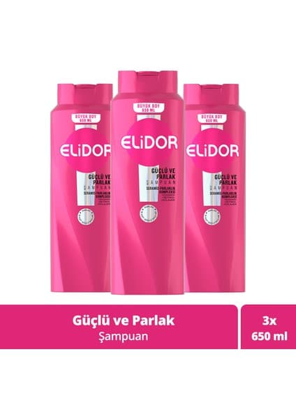 Elidor Güçlü ve Parlak Saç Bakım Şampuanı Parfümsüz 650 ml x3 Canlandırıcı Etki ile