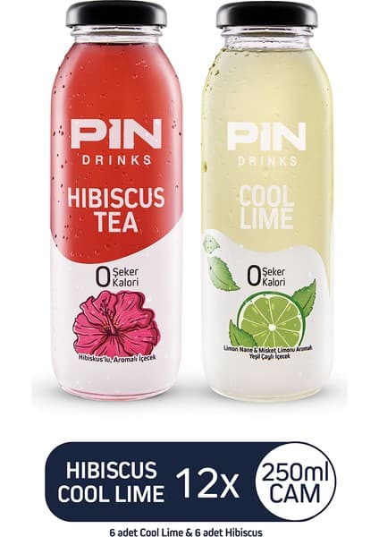 Pin Hibiskus & Pin Cool Lime - Şekersiz & Kalorisiz - 250 ml x 12 Adet Ice Tea