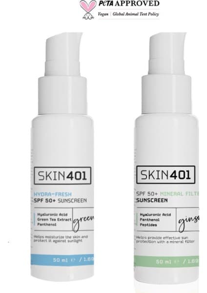 Skin401 Nemlendirici Güneş Kremi Seti 50+ SPF Tüm Cilt Tipleri İçin Vegan Formül 100 ml