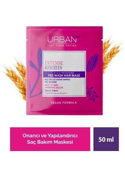 Urban Care Intense Keratin Vegan Duş Öncesi Saç Bakım Maskesi 50 ml Onarıcı ve Pürüzsüzleştirici