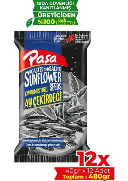 Paşa Kuruyemiş Kavrulmuş Tuzlu Ay Çekirdeği 40 gr X 12 Adet (480 gr) (Siyah Ay Çekirdeği, Dakota ayçekirdeği)