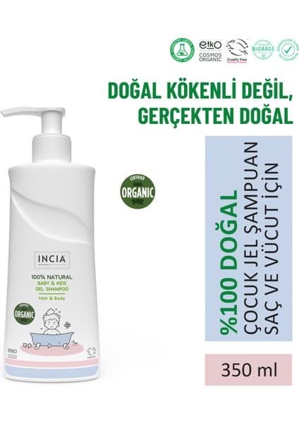 INCIA %100 Doğal Organik Sertifikalı Bebek Ve Çocuk Jel Şampuanı Saç Vücut Lavanta Konak Önleyici 350 ml