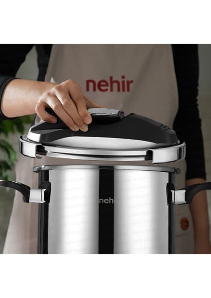 Nehir 5 Litre Paslanmaz Çelik Düdüklü Tencere Gümüş Renkli Tekli Tasarım ile Hızlı Pişirme