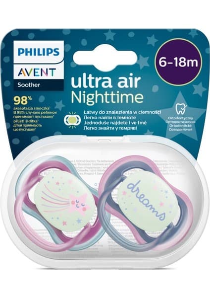 Philips Avent Ultra Air Gece Emziği 6-18 Ay, 2'li Kız, SCF376/14
